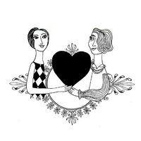 Family Nest Two stylized women holding a large black heart together