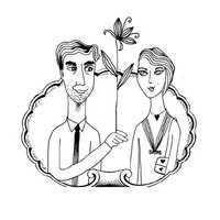 Family Nest Drawing of a man giving a flower to a woman