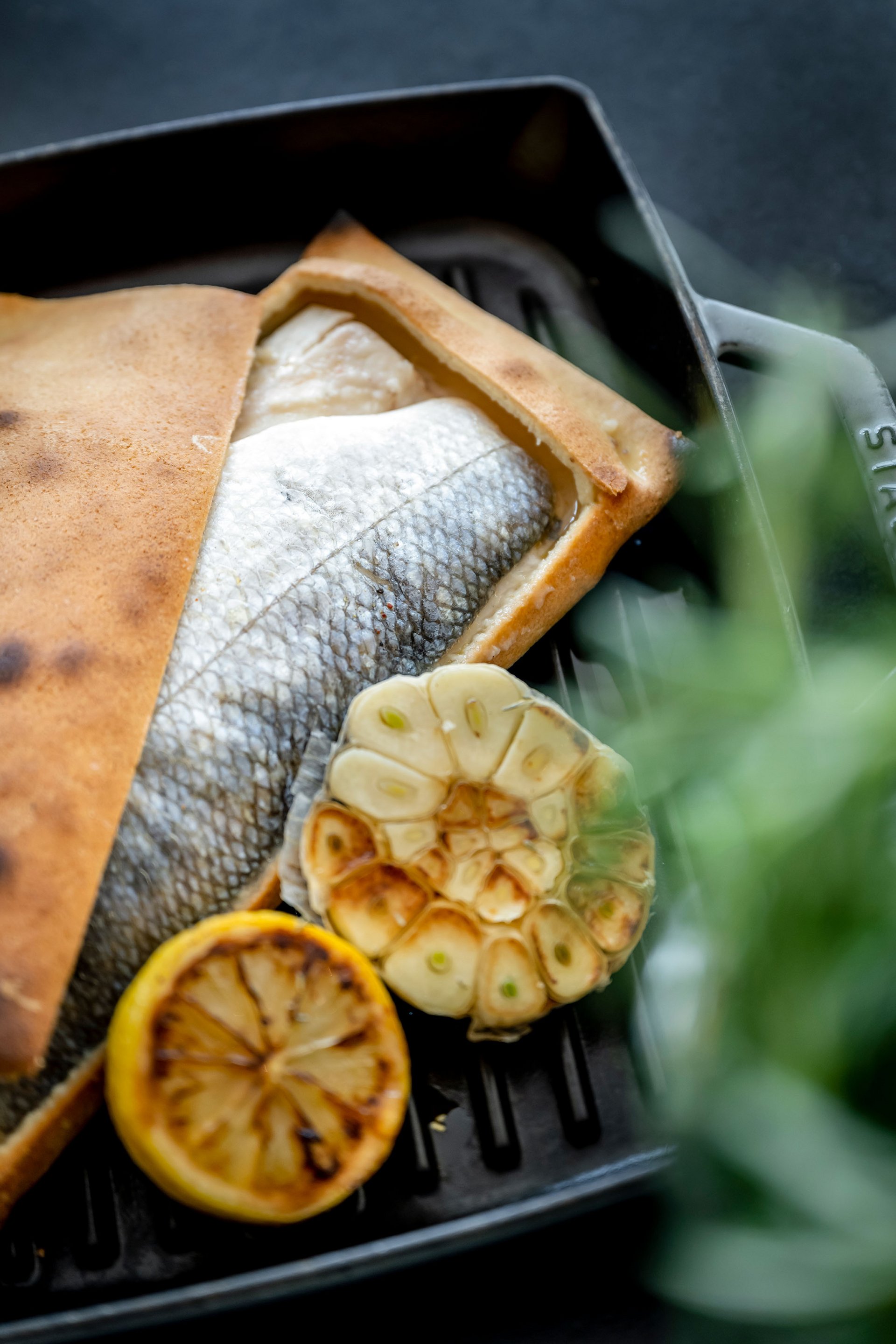 Seezeitlodge : Galerie photos Poisson cuit au four avec ail rôti et citron sur poêle à griller