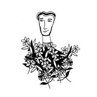 Family Nest Black and white drawing of a man surrounded by flowers